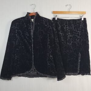 Noviello-Bloom floral velvet ruffle trim skirt set size 6 whimsigoth career USA